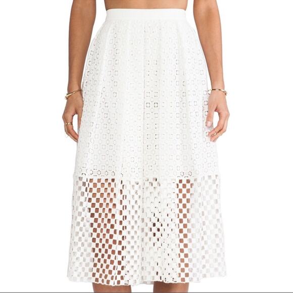 Tibi Sonoran Skirt sz 4 White Eyelet Mesh Minimalist Spring Summer Feminine Midi - Picture 1 of 2